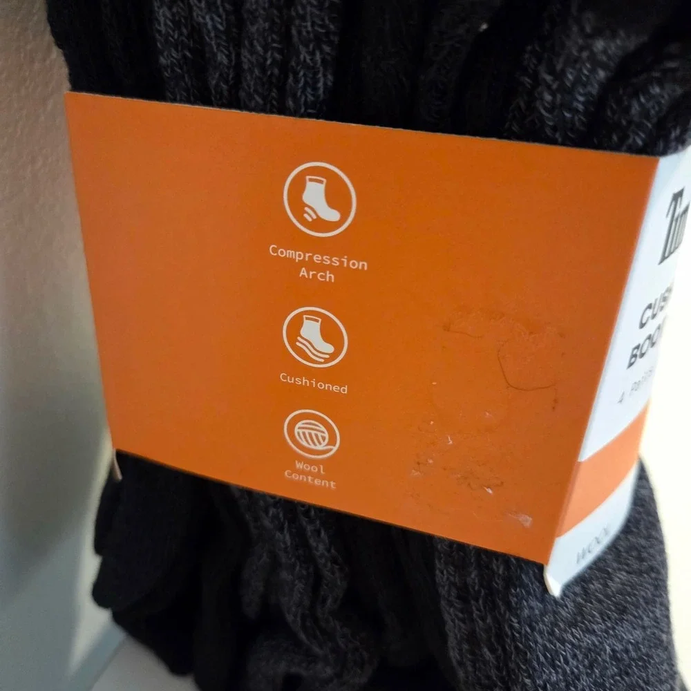 Timberland Mens Cushioned Boot Socks 4 Pairs Wool Blend  Black Size 9-12 NEW